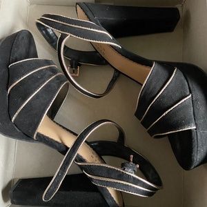 Black Suede Heels with Gold Details